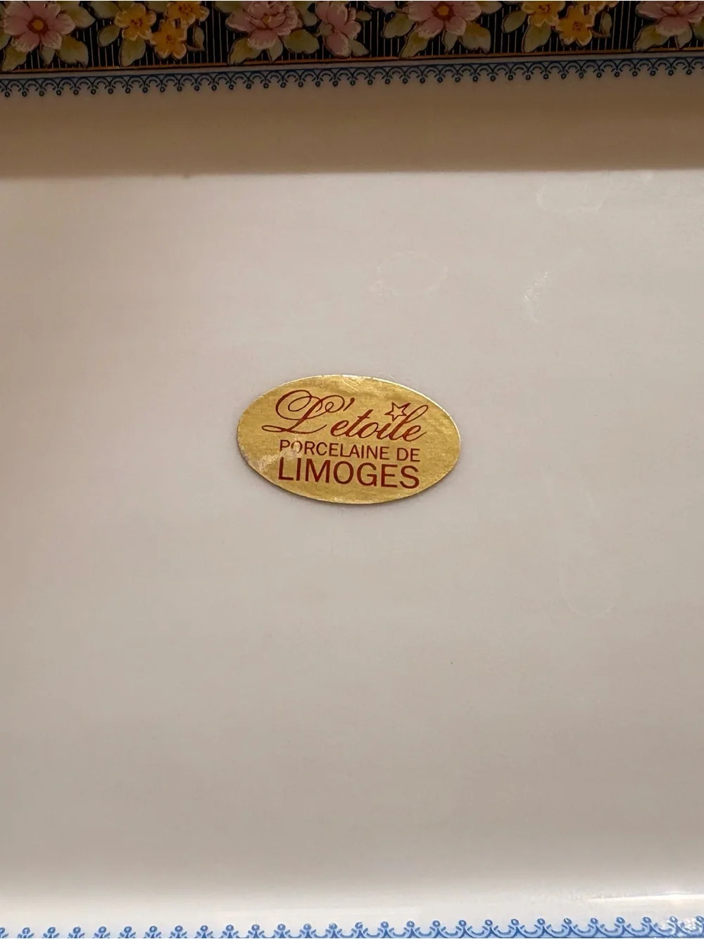 Limoges White Porcelain Vanity Tray with Pink and Yellow Floral Border